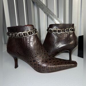 NEW Donald J Pliner Bootie Heel Pointed Toe Gator Brown Leather Women's US 9 M